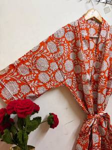 Peignoir Kimono en Coton Respirant à Col en V et Cordon de Serrage Imprimé Numérique pour Femme, Robe de Bain Florale Légère pour la Plage et le Spa - Product Image 5