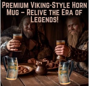 Mug en corne de Viking avec poignée ergonomique, base plate stable, motif uni, fait main, classique, pour les fêtes - Product Image 4