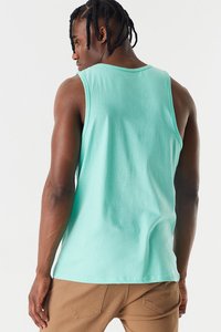 Camiseta sin Mangas Verde Menta para Hombre con Estampado, Cuello Redondo, Estilo Casual, Material de Algodón Transpirable - Product Image 3