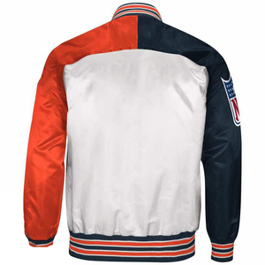 <b>Men's</b> <b>White</b> Red Navy Woolen Varsity <b>Jacket</b> Breathable Winter Stand Collar Covered Button Closure Ribbed Cuffs & Hem Custom Logo - Product Image 2