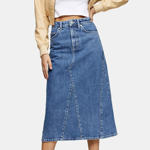 Factory Custom Long Ladies Casual Vintage Style A-Line Midi Denim Skirt for Women - Product Image 1