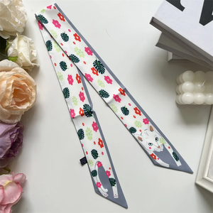 Écharpe en soie à motif animalier pour femme, fine et étroite, ruban décoratif pour poignée de sac, petit foulard en soie, ruban pour poignée de sac à main, bandeau pour cheveux - Product Image 2