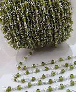 สร้อยลูกประคำ CZ สวยงาม 3 ฟุต สีเขียวมะกอก ขนาด 3 มม. สีเฮนน่า ประดับด้วยลูกปัดคิวบิกเซอร์โคเนียแบบพันลวด - Product Image 2