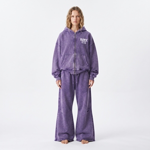 Conjunto Deportivo para Mujer, Sudadera con Capucha y Cremallera Completa, Pantalones Jogger de Pierna Ancha, Color Morado, Lavado Ácido, con Bolsillo Canguro - Product Image 5