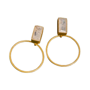 925 Sterling <b>Silver</b> Baguette Cut Rainbow Moonstone Drop <b>Earrings</b> Cute Gold Plated <b>Wedding</b> Gift - Product Image 1