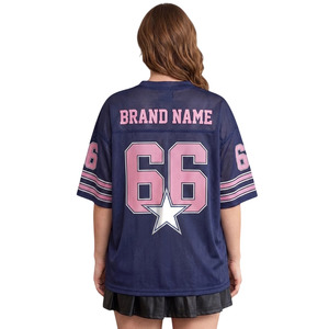 Camiseta de fútbol americano unisex de malla azul extragrande de primera elección con estampado gráfico personalizado, cuello en V, hombros caídos, estilo Y2K, camisa urbana sólida - Product Image 2