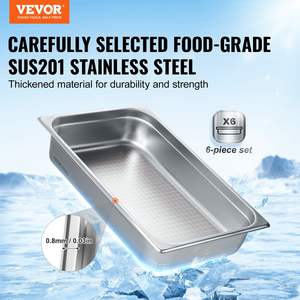 6 Pack 0.8mm Thick <b>Stainless</b> <b>Steel</b> Commercial Table <b>Pan</b> Full Size Anti-Jam Steam Table <b>Pan</b> 4-Inch Deep Catering Storage Food <b>Pan</b> - Product Image 2