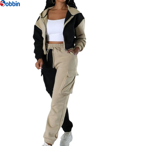Conjunto Casual Personalizado para Mujer con Chaqueta Corta con Capucha en Bloques de Color a la Moda y Pantalones Cargo, Conjunto Deportivo para Correr - Product Image 5
