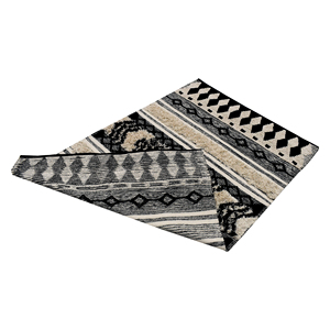 Tapis marocain tissé à la main - Tapis en laine rayé noir et blanc - Décoration bohème pour salon - Product Image 4
