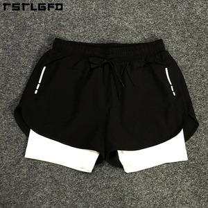 Men's Teal Black Color Blocked Sport Shorts With Side Pocket Quick Dry Drawstring Waist <b>Mid</b> Length Workout Running Gym Shorts - Product Image 2
