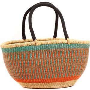 Elegant Seagrass <b>Handbags</b> Black Handle Woven <b>Straw</b> Tote Bag Oval Shape Multi Color Striped Beach Daily Use - Product Image 2