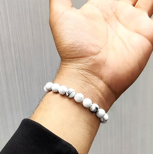 Handmade Natural Magnesite Round Beaded Bracelet 20 Grams Unisex Everyday Wear Best For Gift - Product Image 3