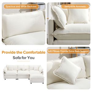 Divano Moderno di Lusso a Forma di L in Ciniglia da 285 cm con 5 Cuscini e Pouf per Soggiorno - Product Image 5