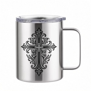14 oz Stainless Steel Coffee <b>Mug</b> with Ornate Cross Design Vacuum Insulated Spill-Proof Lid Multiple Colors - Product Image 5