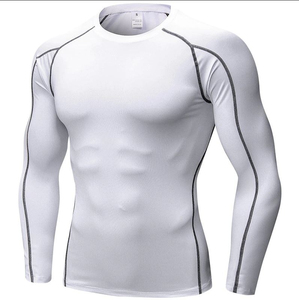 T-shirt de sport à manches longues pour homme, blanc, anti-UV, séchage rapide, polyester, haute élasticité - Product Image 1