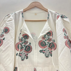 เดรสลำลองผู้หญิง ผ้าทอ 100% คอตตอน ลายพิมพ์ดอกไม้/สีพื้น แขนสั้น เอวทรงเอ็มไพร์ ทรงเบบี้ดอลล์ โอเวอร์ไซส์ คอวี ทรงหลวม - Product Image 2