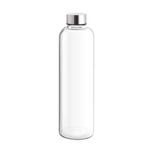 High Borosilicate Glass Bottle with Metal Lid Durable Heat Resistant Water Juice Beverage <b>Container</b> - Product Image 1
