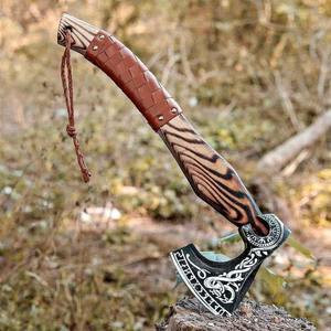 Hand Forged Tomahawk Hatchet With <b>Wooden</b> Handle And Leather Sheath Survival <b>Axe</b> Viking Style Decorative Blade - Product Image 4