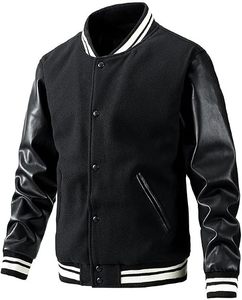 Veste universitaire pour homme en molleton vert et blanc, coupe classique, col rabattu, fermeture boutonnée, motif uni, polyester, pour l'automne - Product Image 1