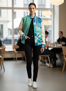 Chaqueta Varsity con Capucha para Mujer, Hecha a Medida, con Mangas de Tela de Lana, Diseño Invernal Resistente al Viento y Ecológico - Product Image 2