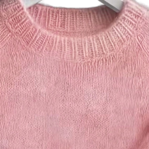 Suéter de punto de mohair rosa para mujer, cuello redondo, manga larga, informal, suave, cálido, holgado, puños y bajo acanalados, de secado rápido, para invierno - Product Image 5