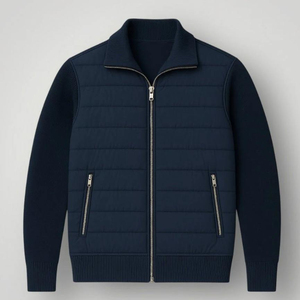 Veste matelassée à capuche pour homme, fermeture éclair, coupe-vent, manteau d'hiver, coupe classique, couleur unie, extérieur en coton, logo sur le devant - Product Image 6