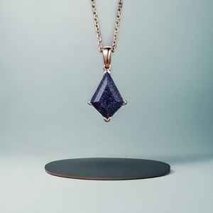 Collar de Piedra Arenisca Azul Kite para Mujer, con Gema, Regalo de Aniversario, Regalo para Madre, Colgante de Oro Amarillo Sólido de 14K y 18K - Product Image 1