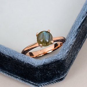 Cut Prong <b>Set</b> Labradorite Wedding Anniversary Ring Solid 925 Sterling Silver Rose Gold Plated Certified Tapered Band Classic - Product Image 1