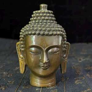 Statue de tête de Bouddha en laiton antique moderne, artisanat métallique artistique et durable, décoration d'intérieur - Product Image 3