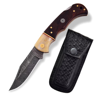Damascus Steel Folding <b>Knife</b> Handmade Pocket <b>Knife</b> Custom EDC Wood <b>Bone</b> <b>Handle</b> Compact Bulk Supply USA Europe 58HRC 3-Year - Product Image 1