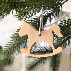 Wooden Rocking Horse <b>Christmas</b> Ornament Natural Finish Handmade Holiday <b>Decoration</b> Tree Hanging Decor Traditional Style - Product Image 1