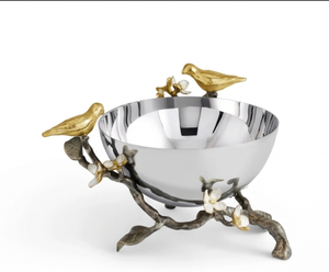 Bol en métal artisanal haut de gamme avec motif d'oiseaux dorés et de fleurs, centre de table décoratif oriental pour cadeaux de mariage - Product Image 1