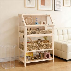 Cage pour petits animaux avec étagère de rangement, cage en bois pour hamster - Product Image 1