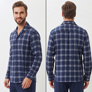 Camisa de Franela a Cuadros para Hombre, Manga Larga, Cuello Camisero, Botones, Estilo Casual, para Otoño, 100% Algodón, Transpirable, Ideal para Dormir - Product Image 4