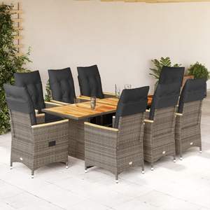 Set Bistrot in Legno Massello di Acacia con Rattan PE Grigio e Acciaio Verniciato a Polvere - Collezione Arredamento da Giardino - Product Image 1