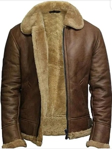 Veste d'hiver en cuir avec col en fourrure de mouton pour homme, respirante, à manches longues, boutonnée, véritable, sur mesure - Product Image 6