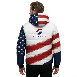 Chaqueta Acolchada con Capucha para Hombre Storm Fit, Estampado de Bandera Americana, Cortavientos, Informal de Invierno, Cierre de Cremallera, 100% Poliéster - Product Image 3