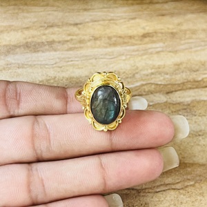 New Arrival Flower Shape <b>Ring</b> Labradorite Gold Plated Brass <b>Ring</b> Vintage Statement Floral <b>Ring</b> Ethnic <b>Chunky</b> Wholesale <b>Ring</b> - Product Image 2