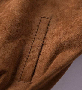 <b>Men's</b> Brown <b>Suede</b> Bomber <b>Jacket</b> Stand Collar Zipper Closure Casual Autumn Wear Regular Fit Solid Color PU Leather Shell - Product Image 5