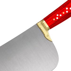 MS ™   Cuchillo de Carnicero de Alta Resistencia, Hoja de Acero Inoxidable Plateada, Mango Rojo, Empuñadura Dorada, Cuchillo de Cocina Ancho para Cortar Carne - Product Image 6