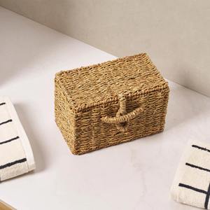 Natural Seagrass <b>Storage</b> Basket Set 2 Rectangle Woven Organizer Box with <b>Lid</b> Handmade Household Keeping <b>Bin</b> - Product Image 2