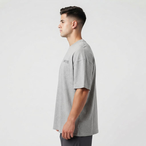 T-shirt en coton de haute qualité, surdimensionné, uni, à épaules tombantes, style streetwear pour hommes, respirant, gris - Product Image 3