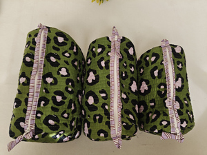 Sacs de maquillage en coton durable à imprimé floral Leporad vert foncé, pochettes indiennes, trousse de toilette de voyage, organiseur de cosmétiques - Product Image 3