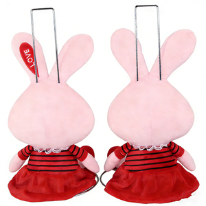 Peluche de lapin personnalisée, lapin en peluche endormi, lapin aux oreilles imprimées d'amour, lapin en robe rouge et rose, ensemble de lapins pour couple de la Saint-Valentin - Product Image 3