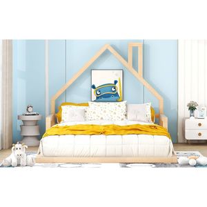 Letto in Legno Naturale a Grandezza Naturale per Bambini con Testiera a Forma di Casa - Product Image 5