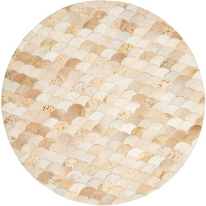 Modern <b>Round</b> Cowhide Patchwork <b>Rug</b> Natural Leather Carpet For Home & Office Indoor & <b>Outdoor</b> Decor - Product Image 1