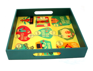Plateau de service en bois imprimé de fleurs personnalisées avec sous-verre rectangulaire assorti pour servir les aliments - Product Image 4