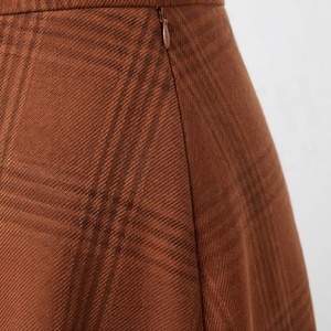 Women High Waist A-Line Plaid Wool Skirt Knee-Length Autumn Style Comfortable Woven Fabric - Product Image 5