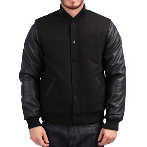 Veste de baseball en molleton décontractée pour homme de haute qualité personnalisée avec manches en cuir - Product Image 1