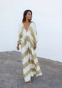 Eco-Friendly & Washable Breathable Boho Pastel Tie Dye Maxi Dress with <b>Balloon</b> Sleeve for Women Made in India Modal/Cotton - Product Image 6